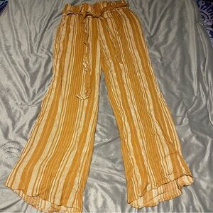 Mustard Yellow & White Striped High Waisted Hippie Pants